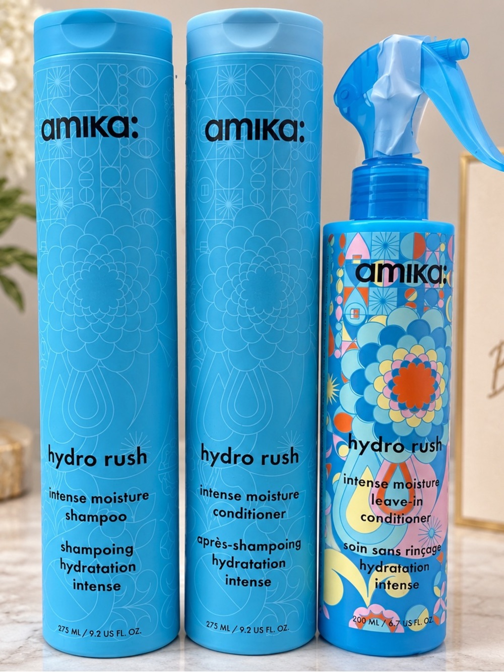 amika Hydro Rush Intense Moisture Shampoo & Conditioner Trio - Blue